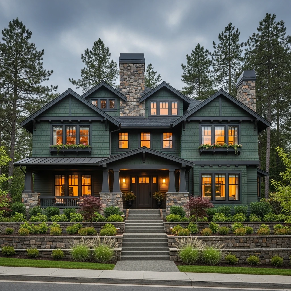 Dark green house with stylish details