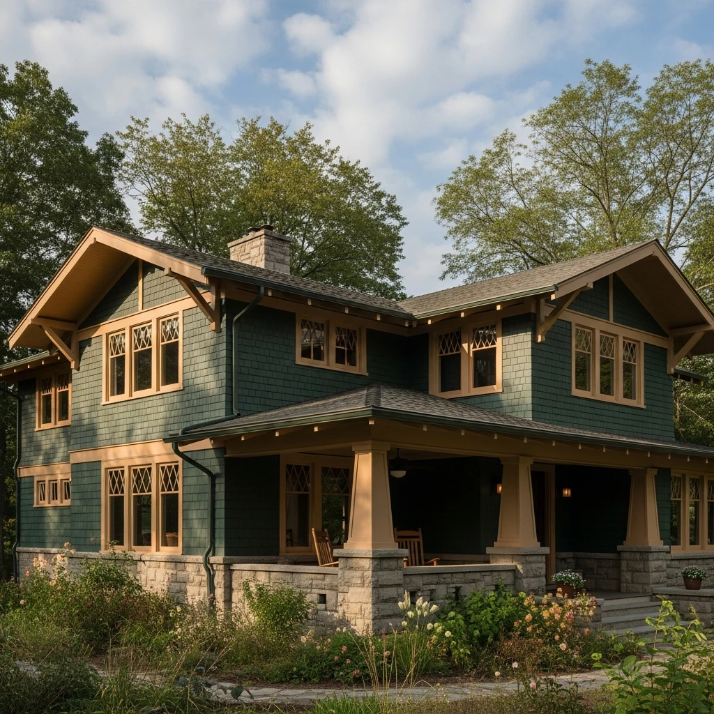 Classic Arts and Crafts with Dark Green Siding
