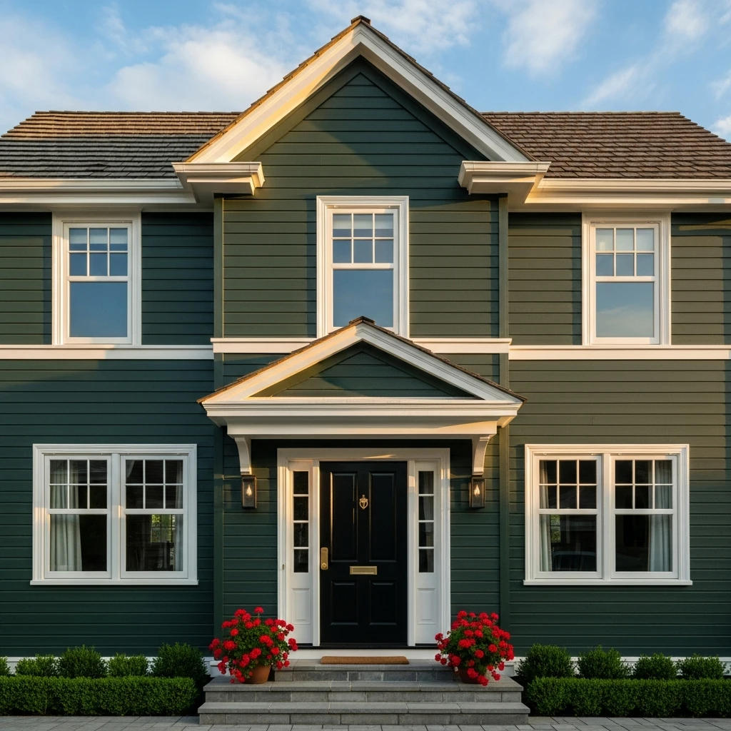Dark green house with Black door