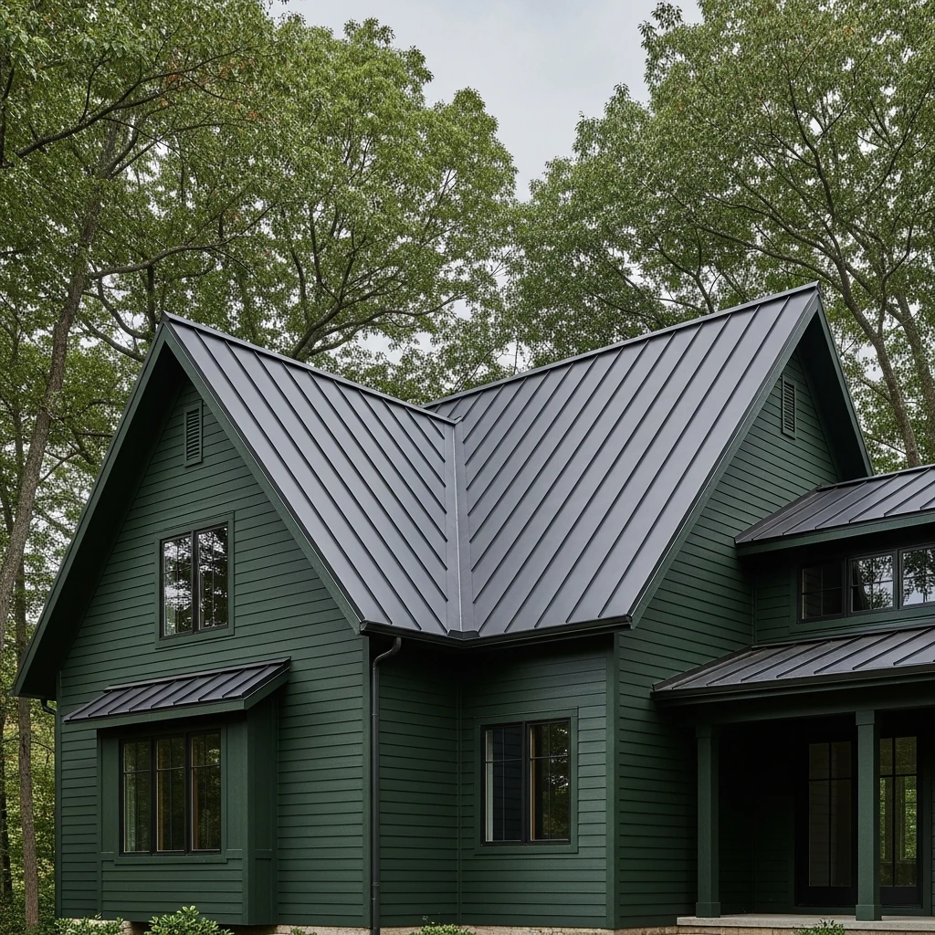 Pair a Black Metal Roof with a Dark Green House 
