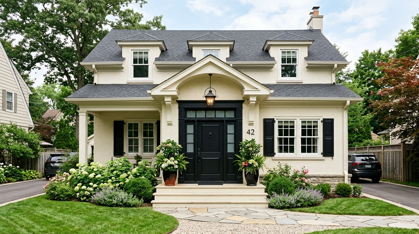 Cream House with Black Entryway