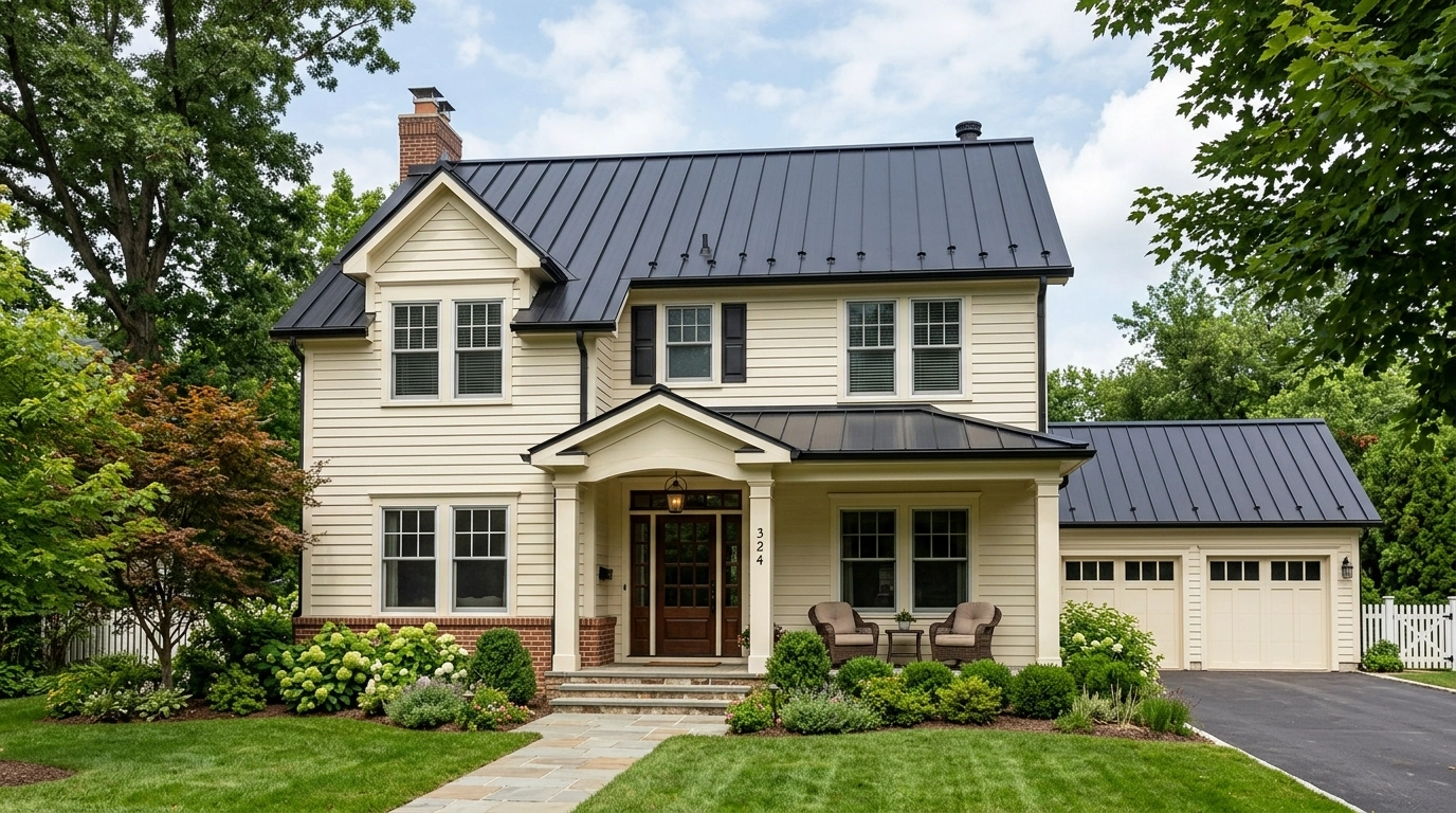 Cream House with Black Metal Roof