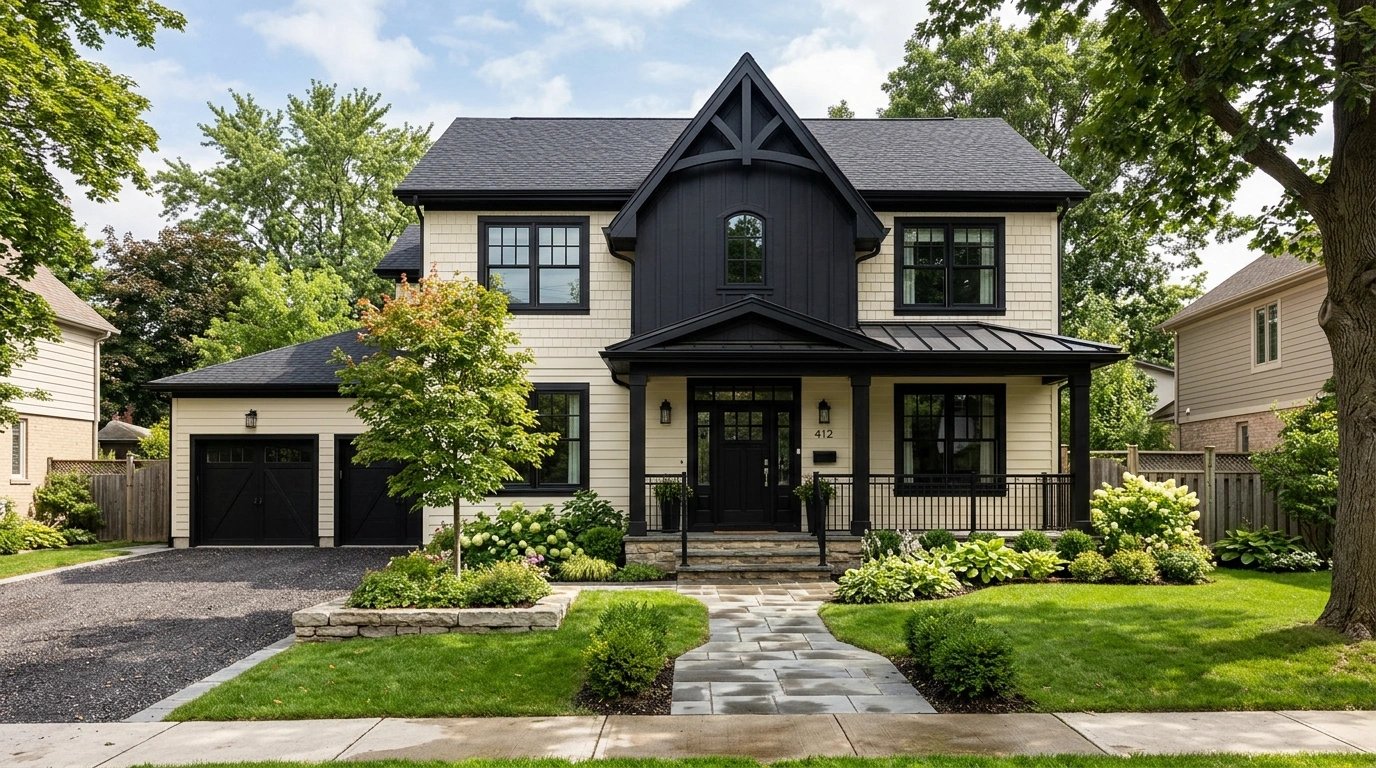 Cream House with Black Trim and a Black Gable
