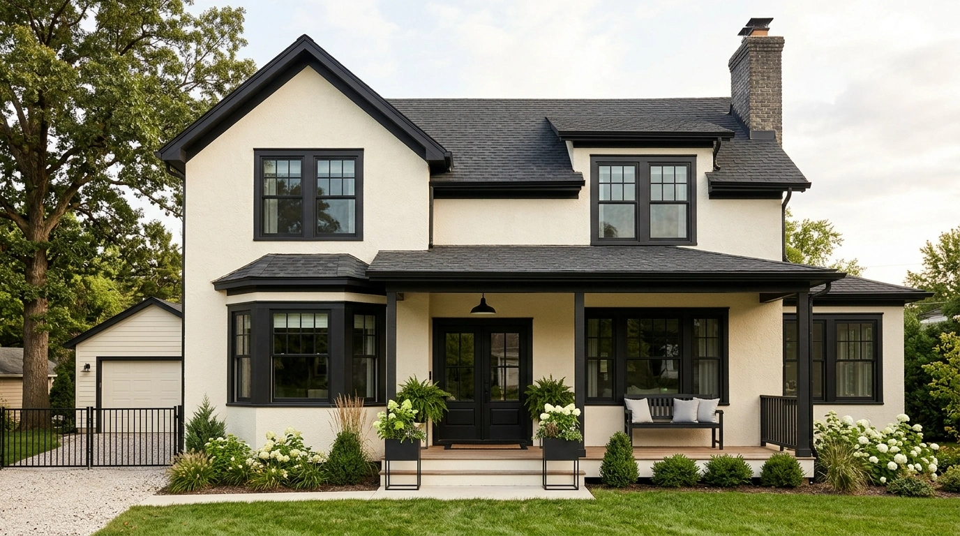 Cream House with Black Trim and Soft Black Accents