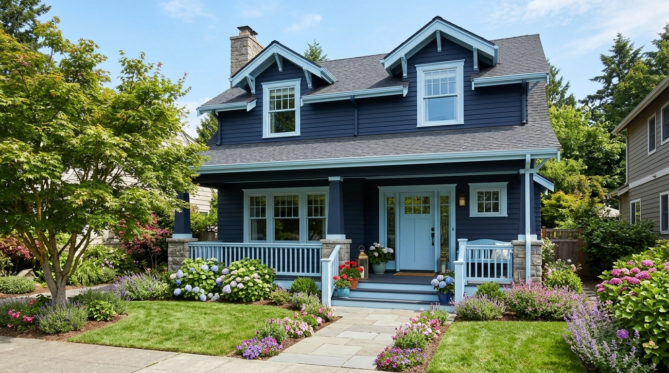 Dark Blue House with A light Blue Accent