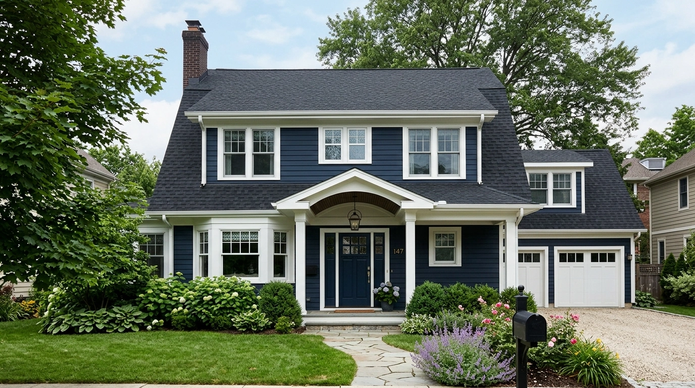Dark Blue House with Black Roof