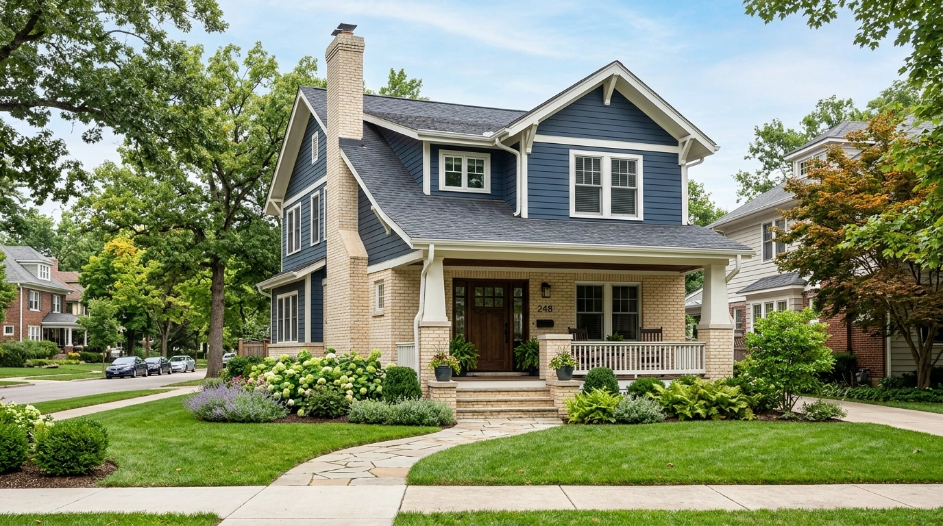 Dark Blue House with Cream Brick
