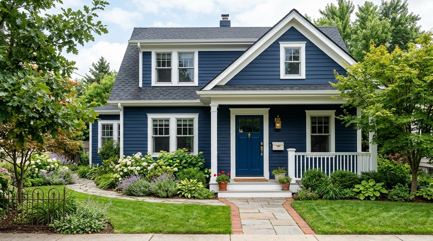 Dark Blue House with Matching Blue Door
