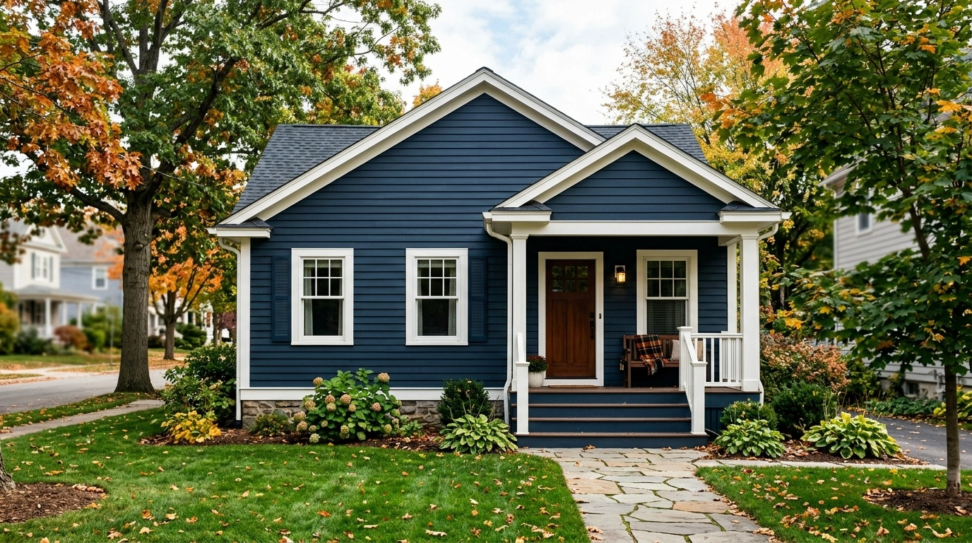 Dark Blue House with Single Siding