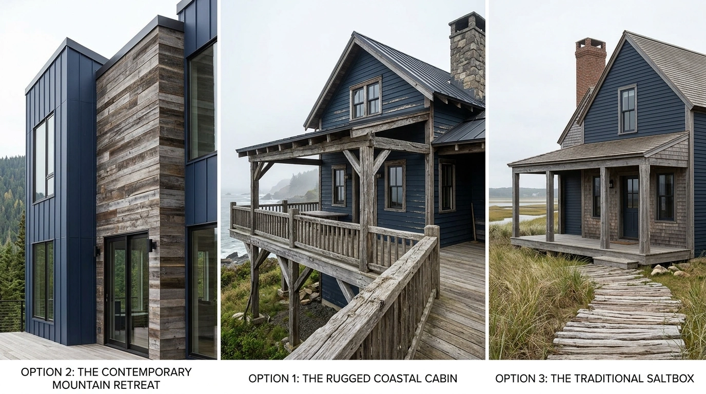 Dark Blue House with Weathered Wood