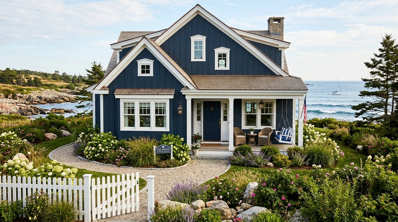Dark Blue House with a Coastal Cottage Look