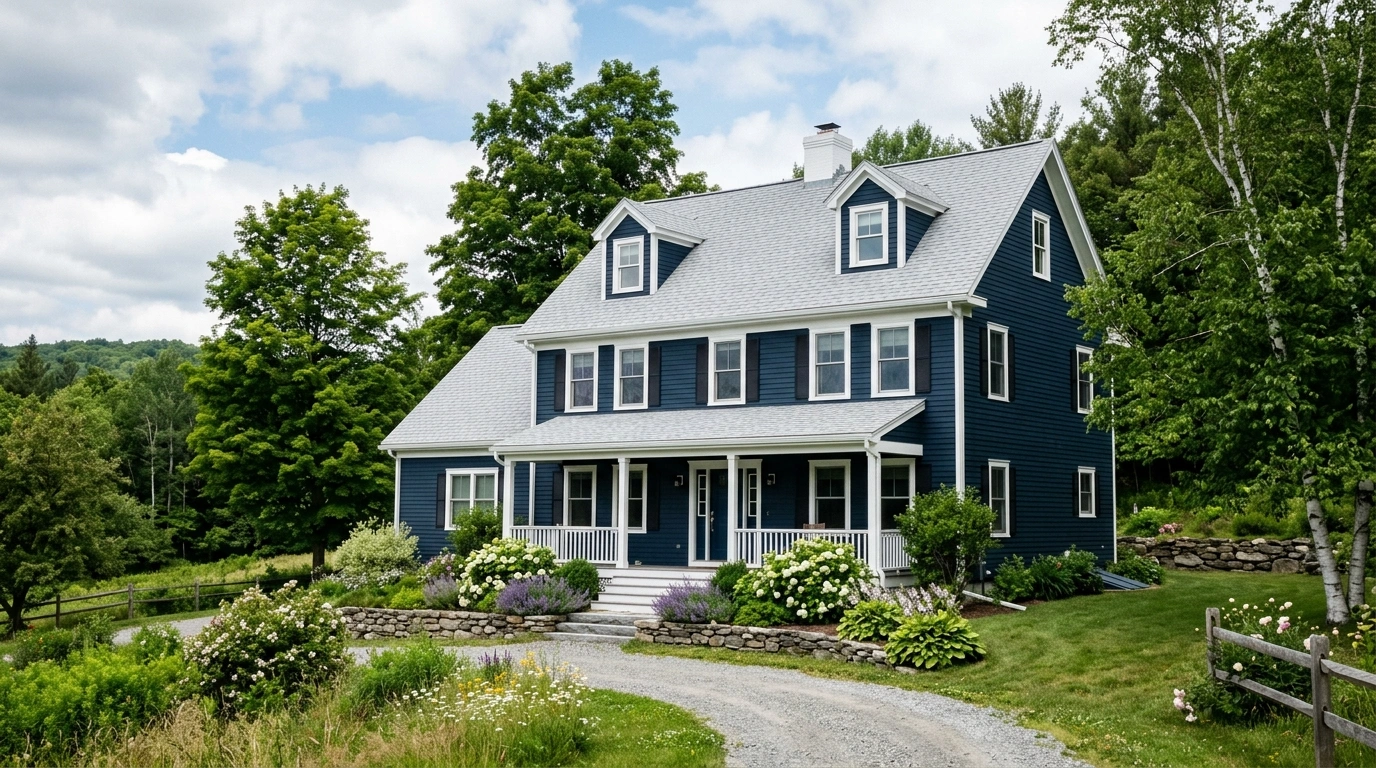 Dark Blue House with a Light Roof