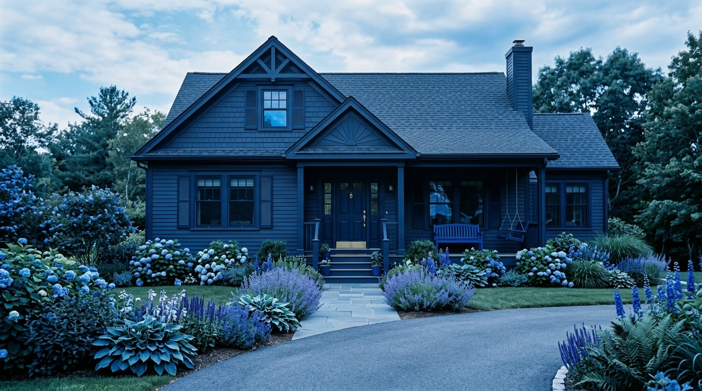 Dark Blue House with a Monochromatic Blue Palette