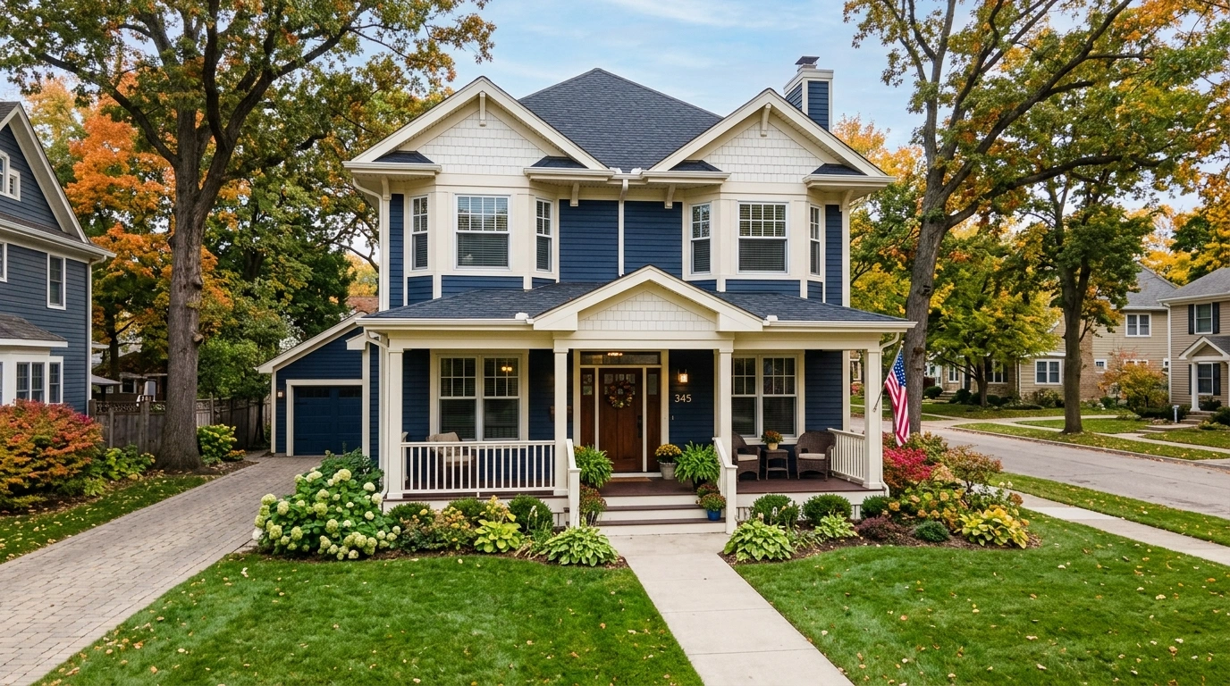 Dark Blue House with a Two Tone Exterior
