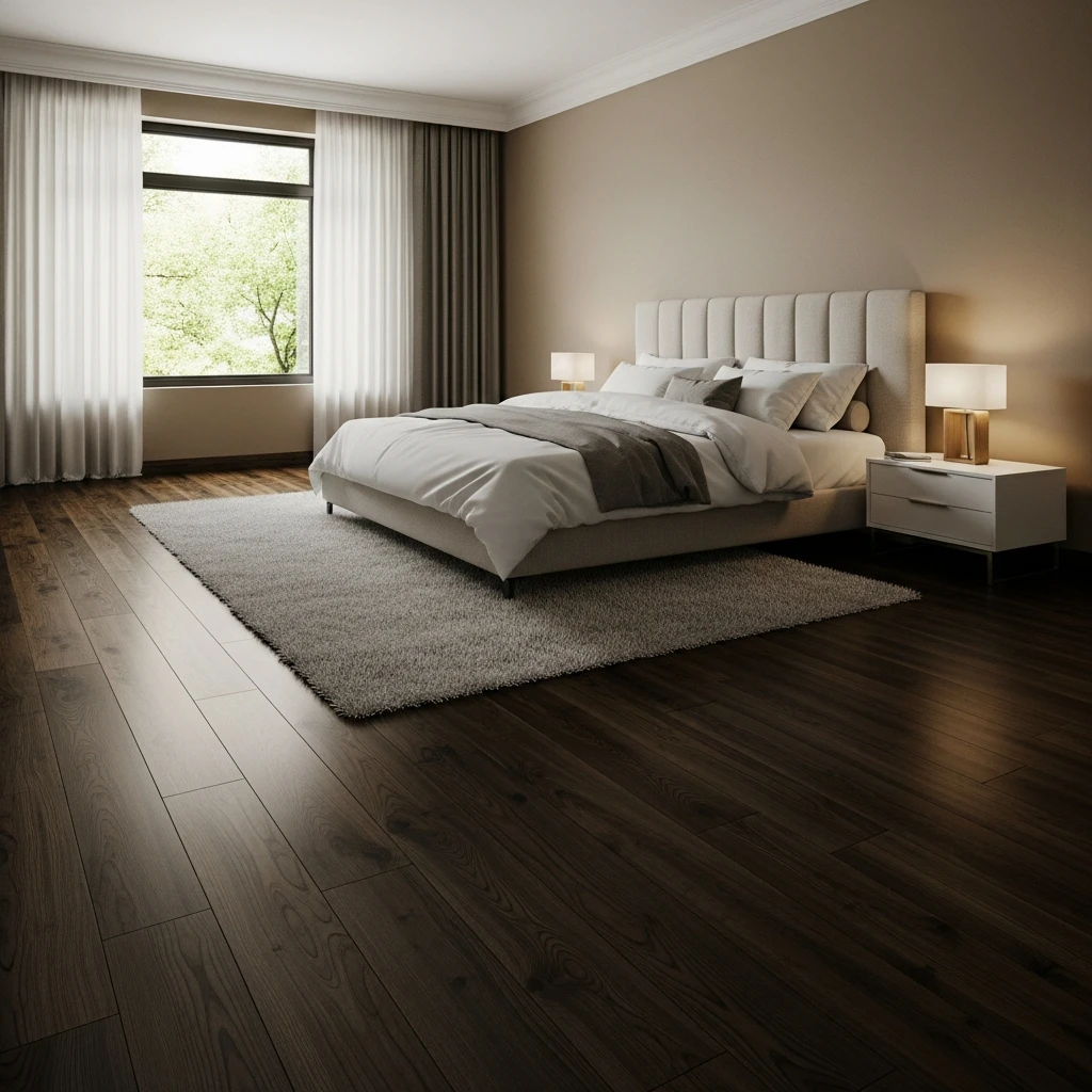 Dark Hickory Wood Flooring Bedroom