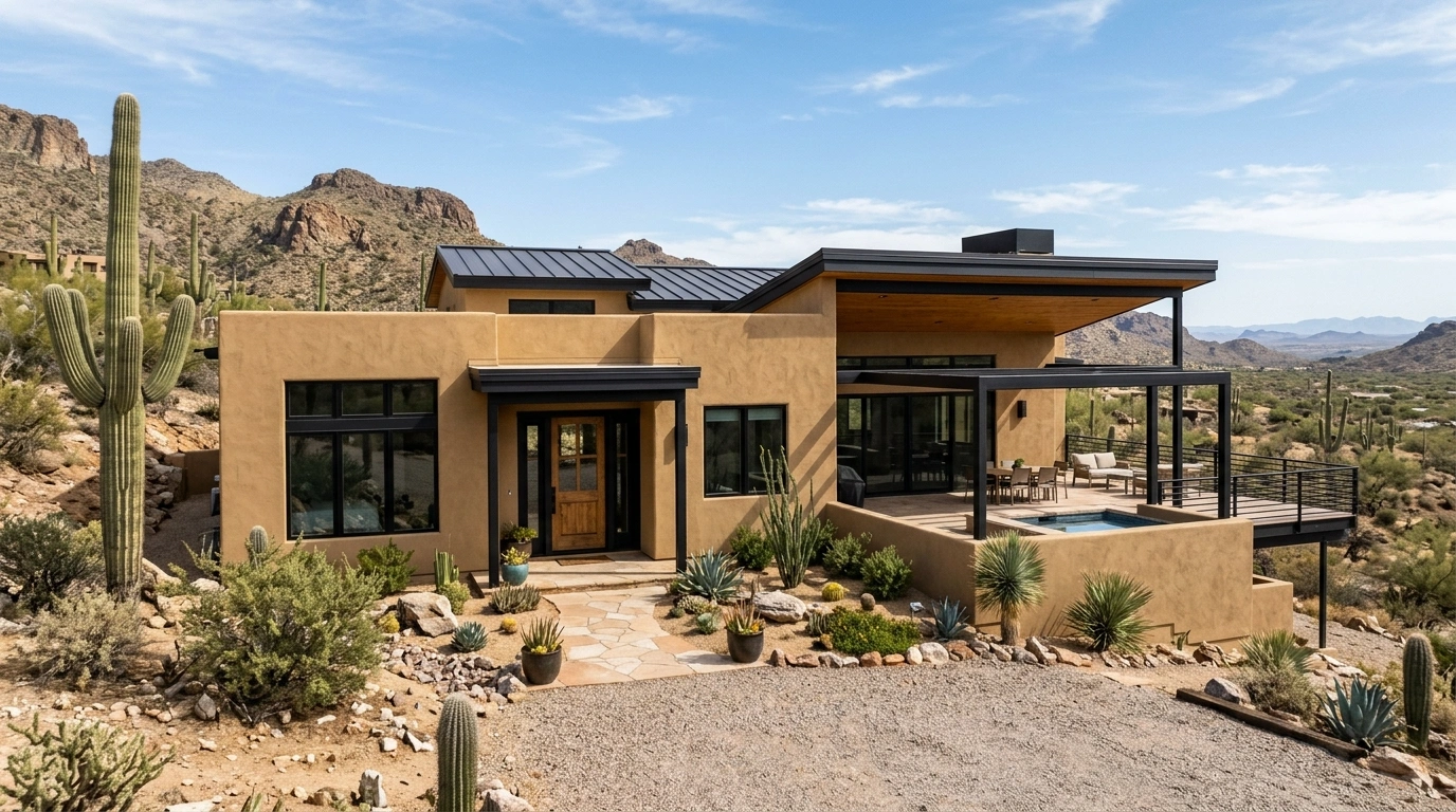 Desert Inspired Tan House with Black  Trim
