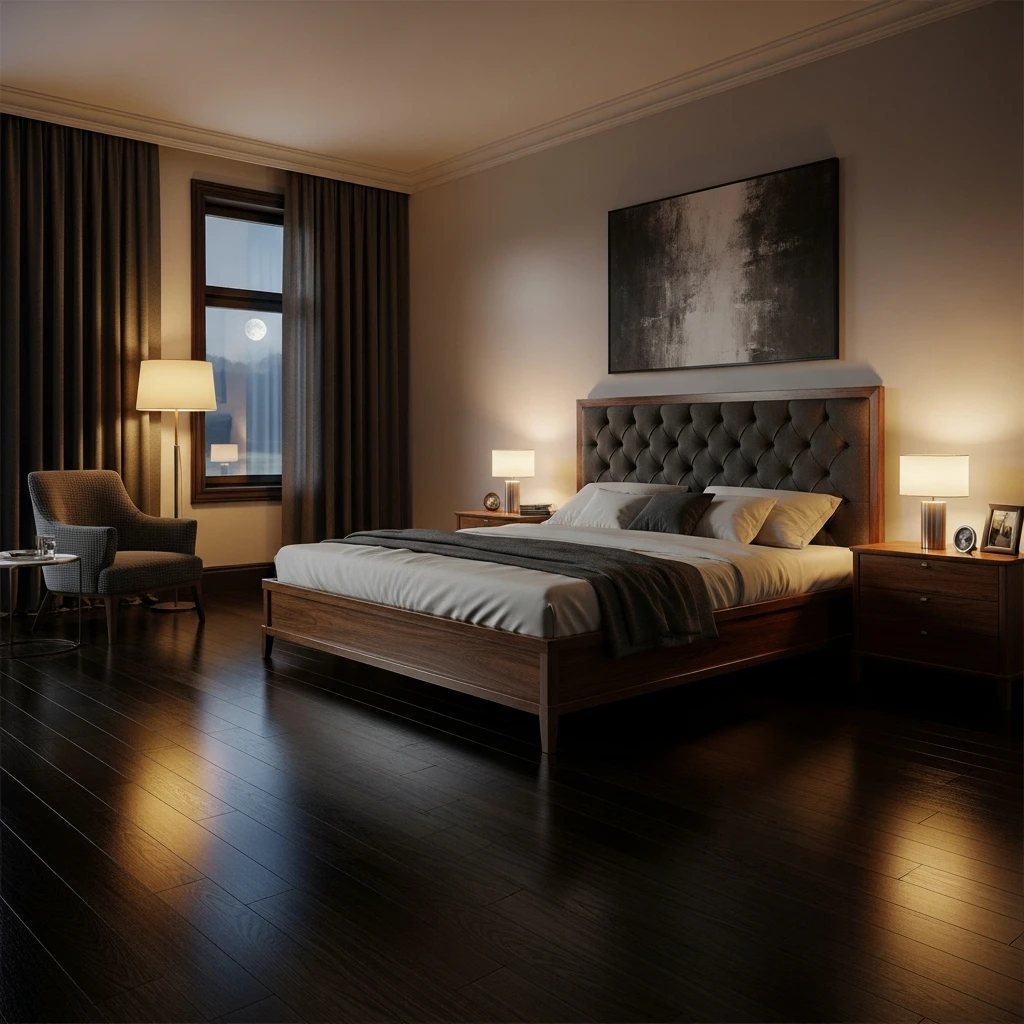 Ebony Dark Wood Flooring Bedroom