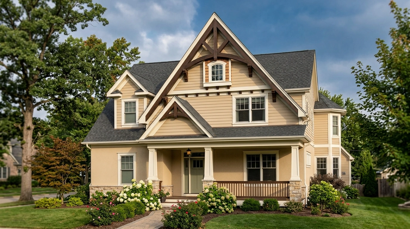 Highlight the Gable on a Tan House