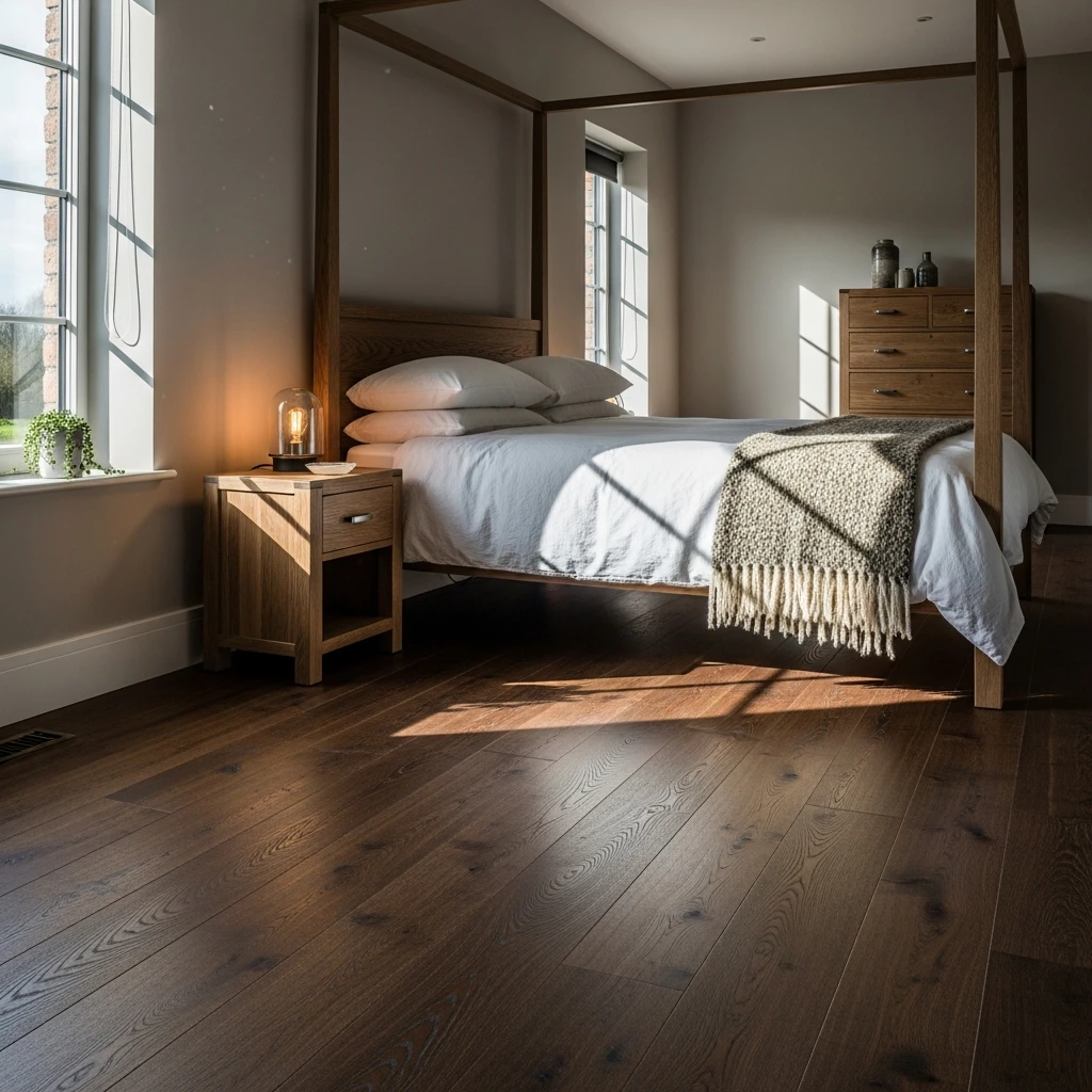 Jacobean Oak Dark Wood Flooring Bedroom