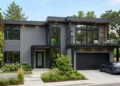 modern grey house with black trim