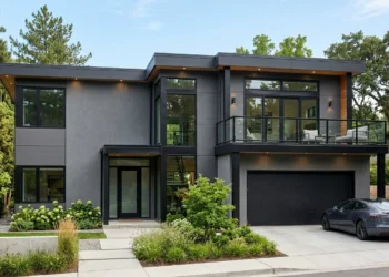 modern grey house with black trim