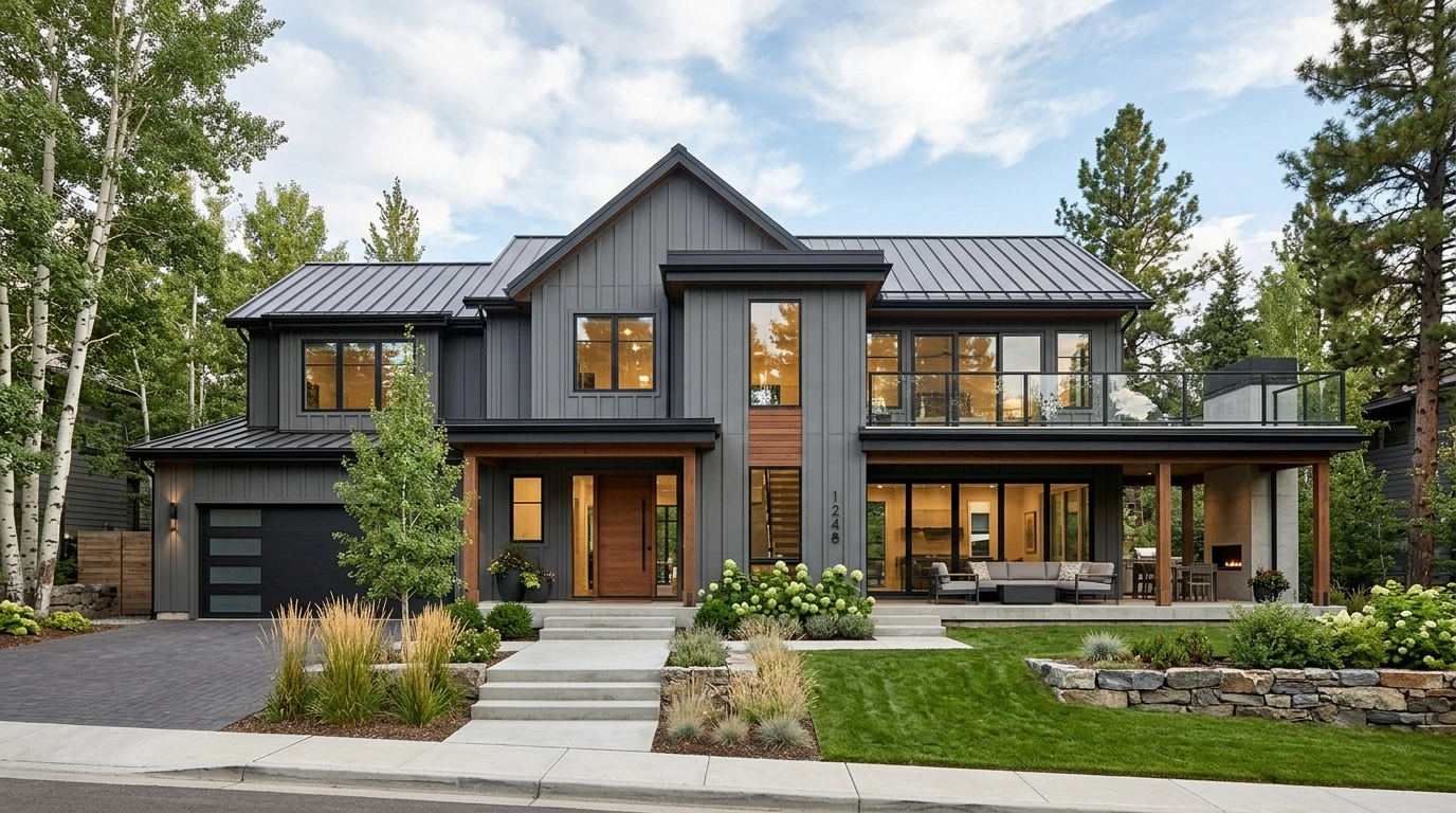 Modern Grey House with Board and batten siding