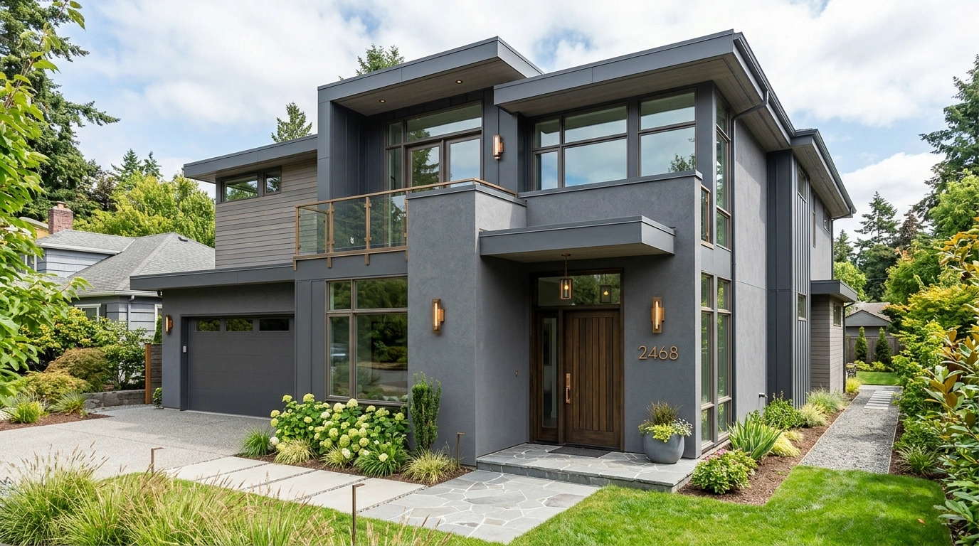 Modern Grey House with Bronze Hardware