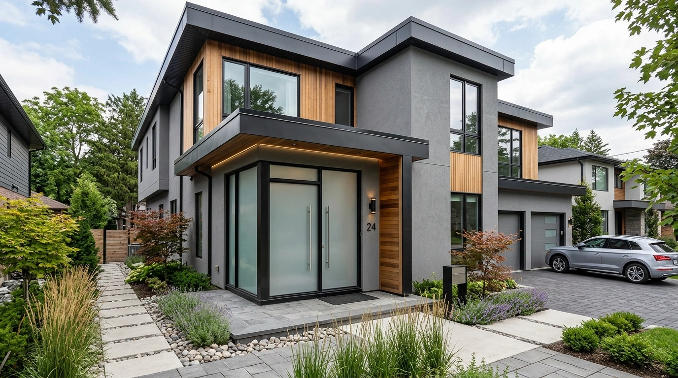 Modern Grey House with Frosted Glass Front Door