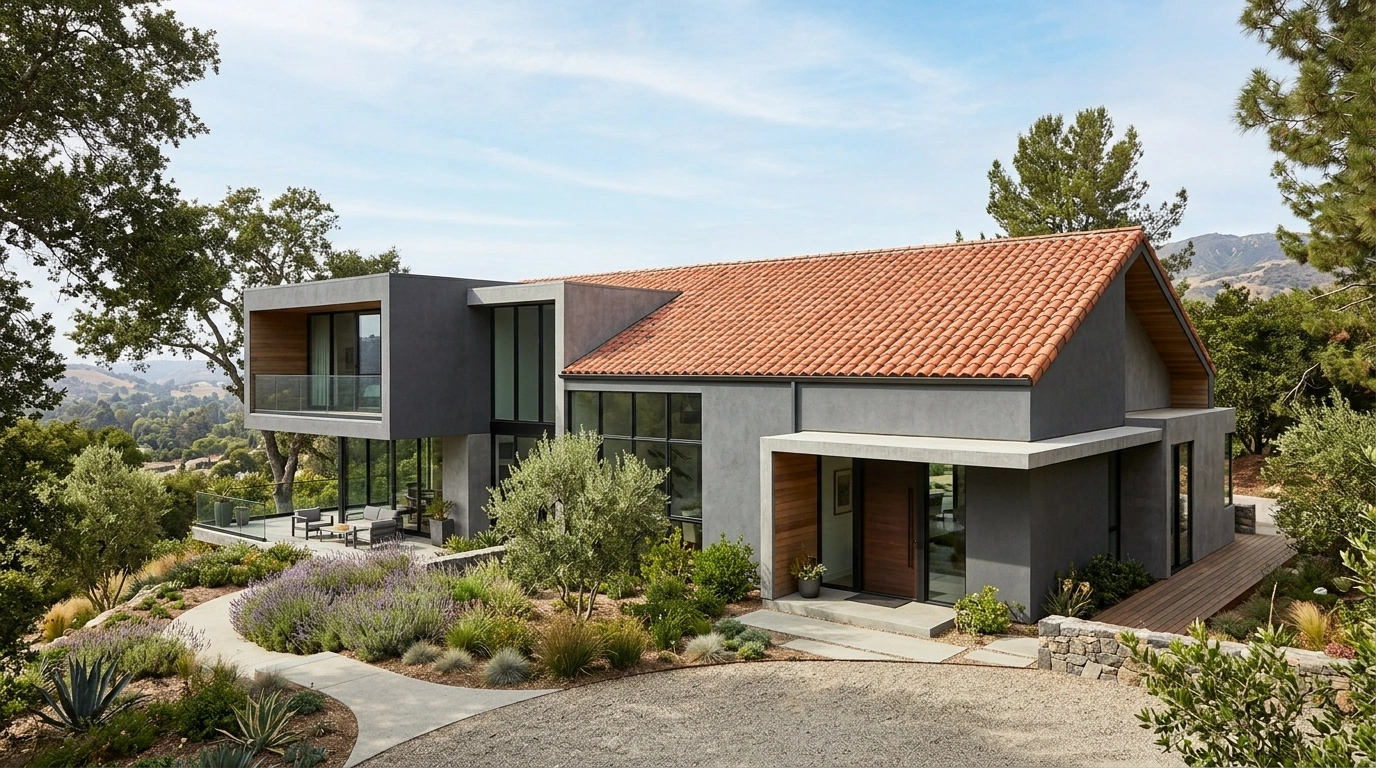 Modern Grey House with Terracotta Roof Tiles