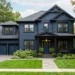 dark blue house with black trim