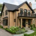tan house with black trim