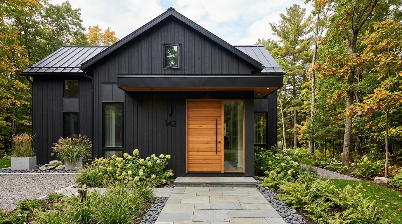 Black House with Cedar Front Door
