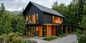 Black House with Wood Accents