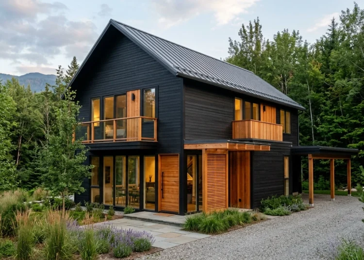 Black House with Wood Accents