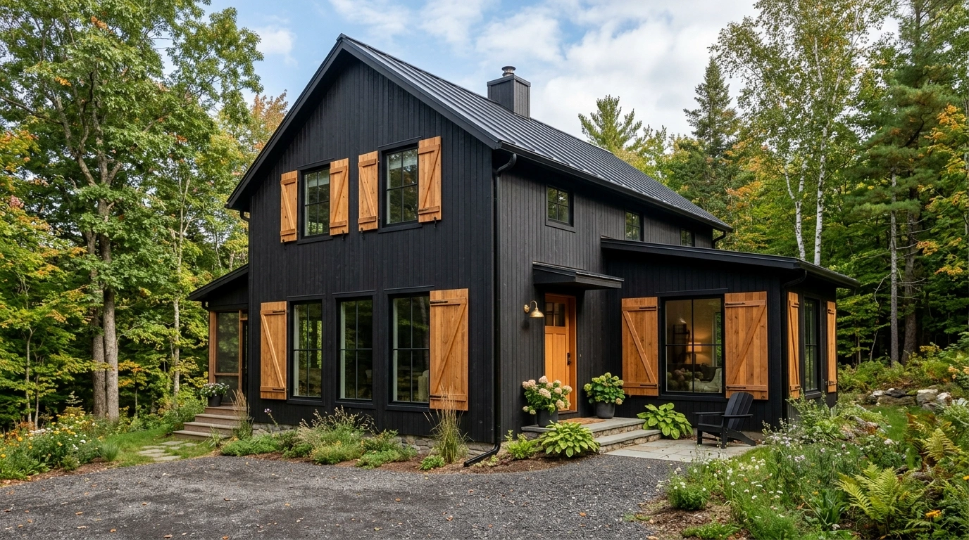 Black House with Wood Shutters