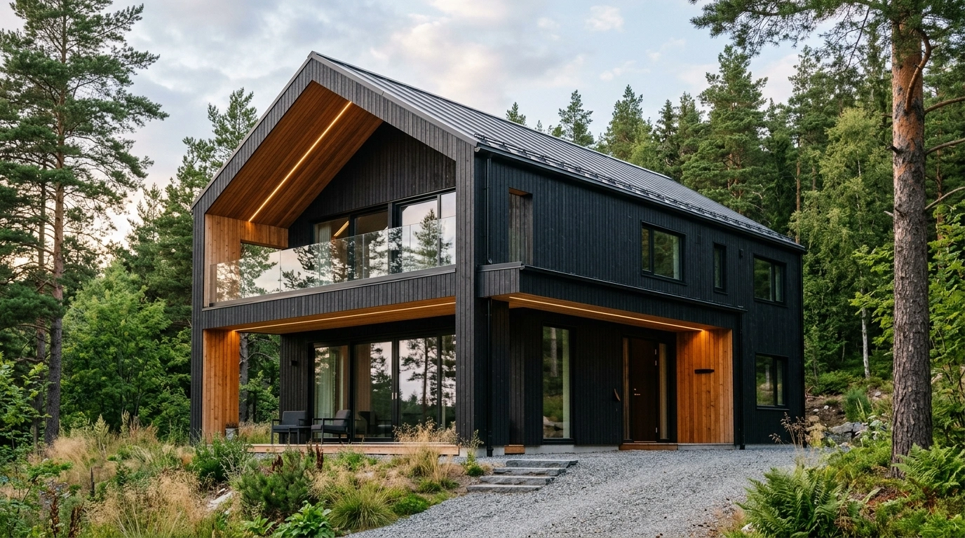 Black House with Wood Soffit