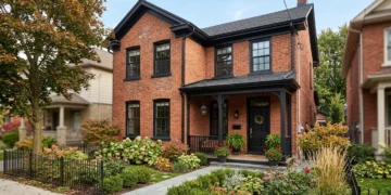 Red Brick House with Black Trim