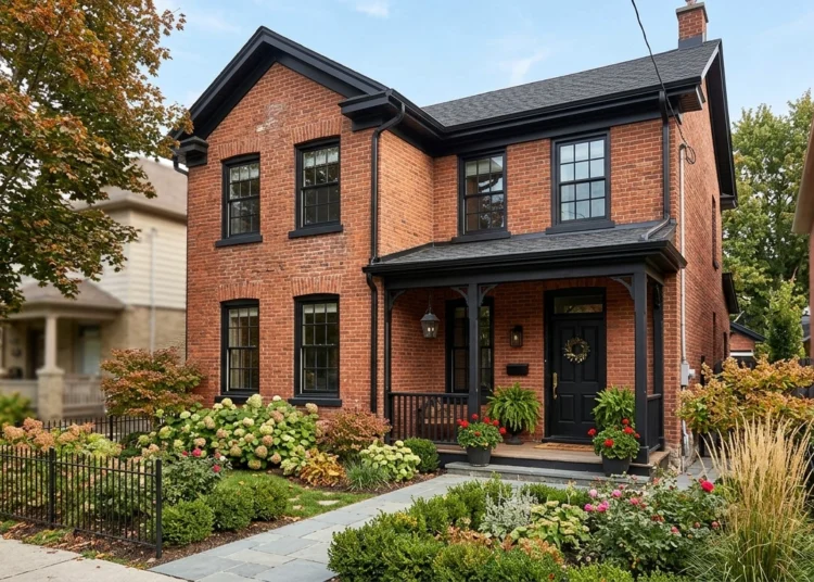 Red Brick House with Black Trim