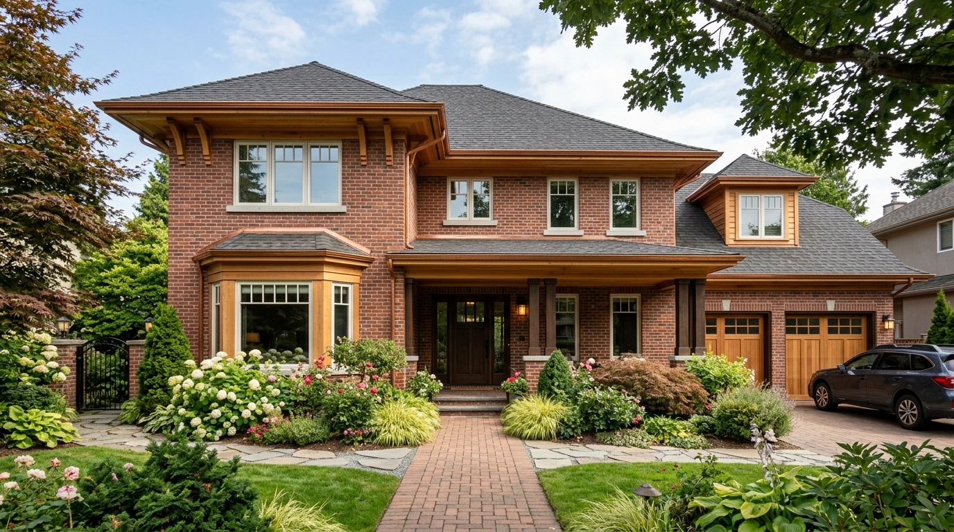 Red Brick House with Cedar Soffit