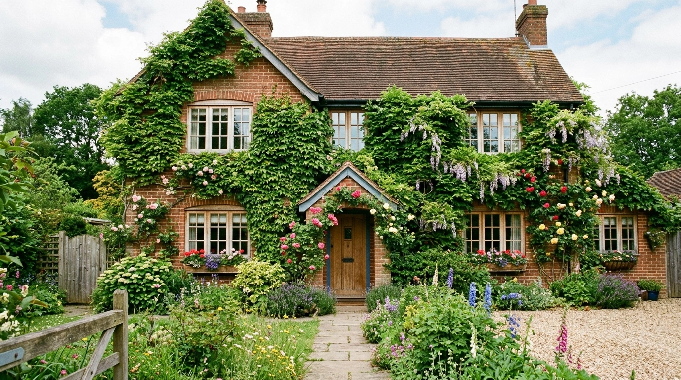 Red Brick House with Climbing Plants