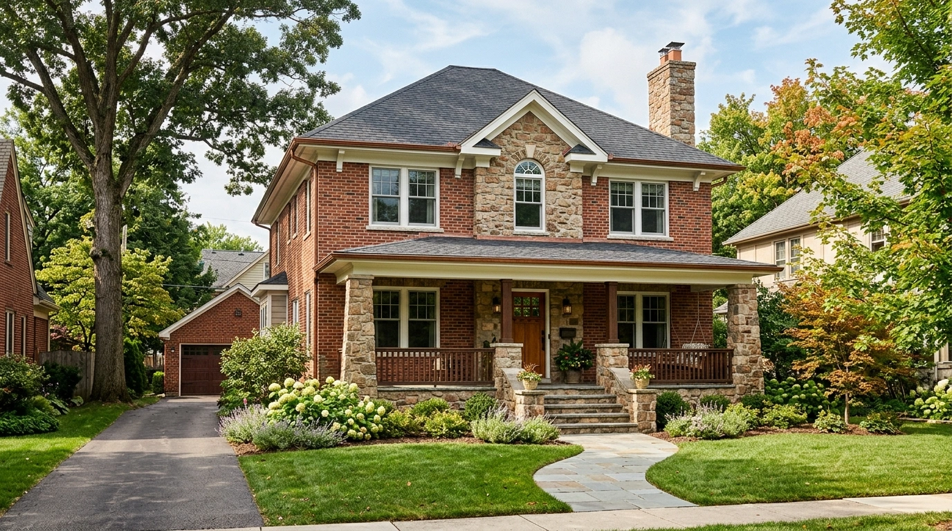 Red Brick House with Stone Accents