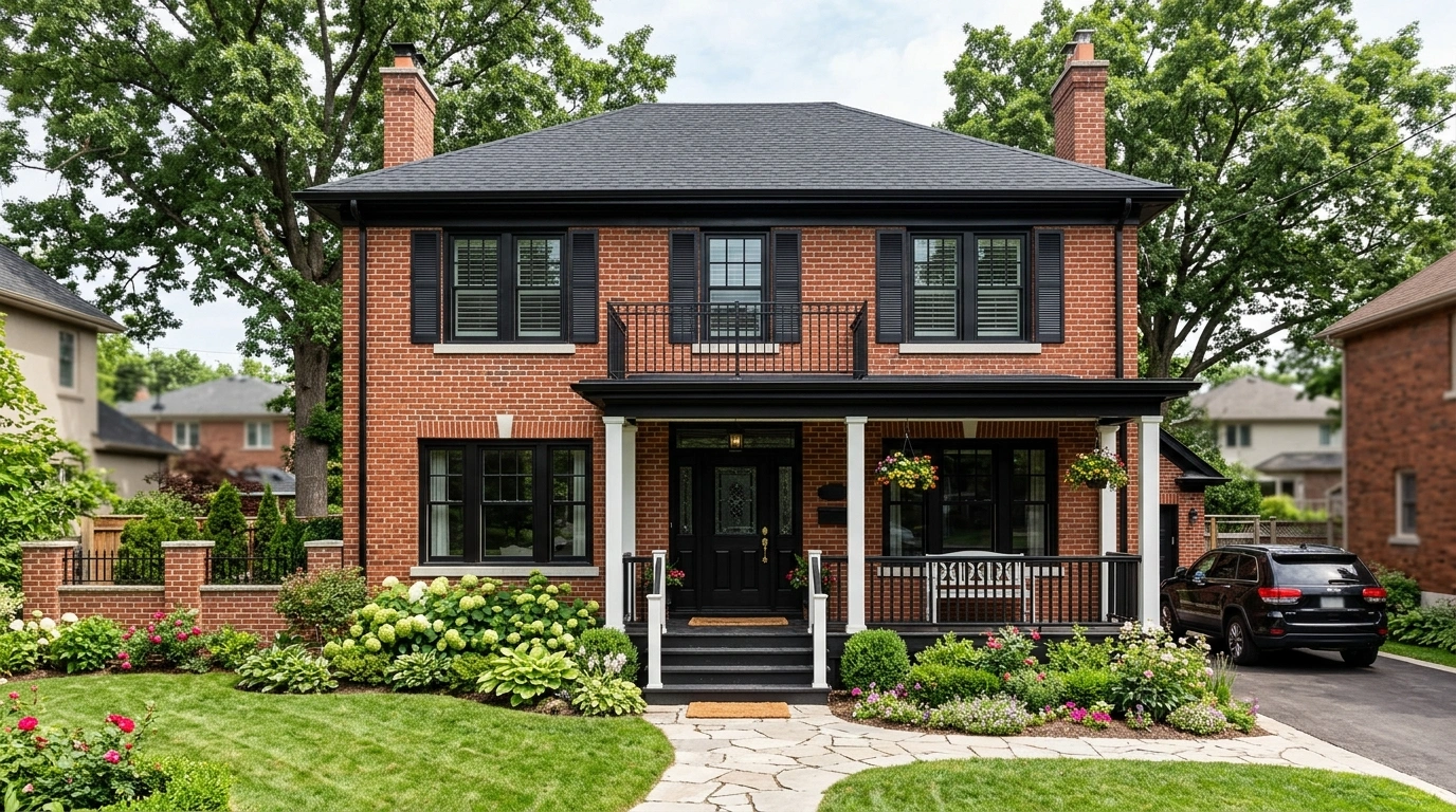 Red Brick House with White Mortar and Black Trim