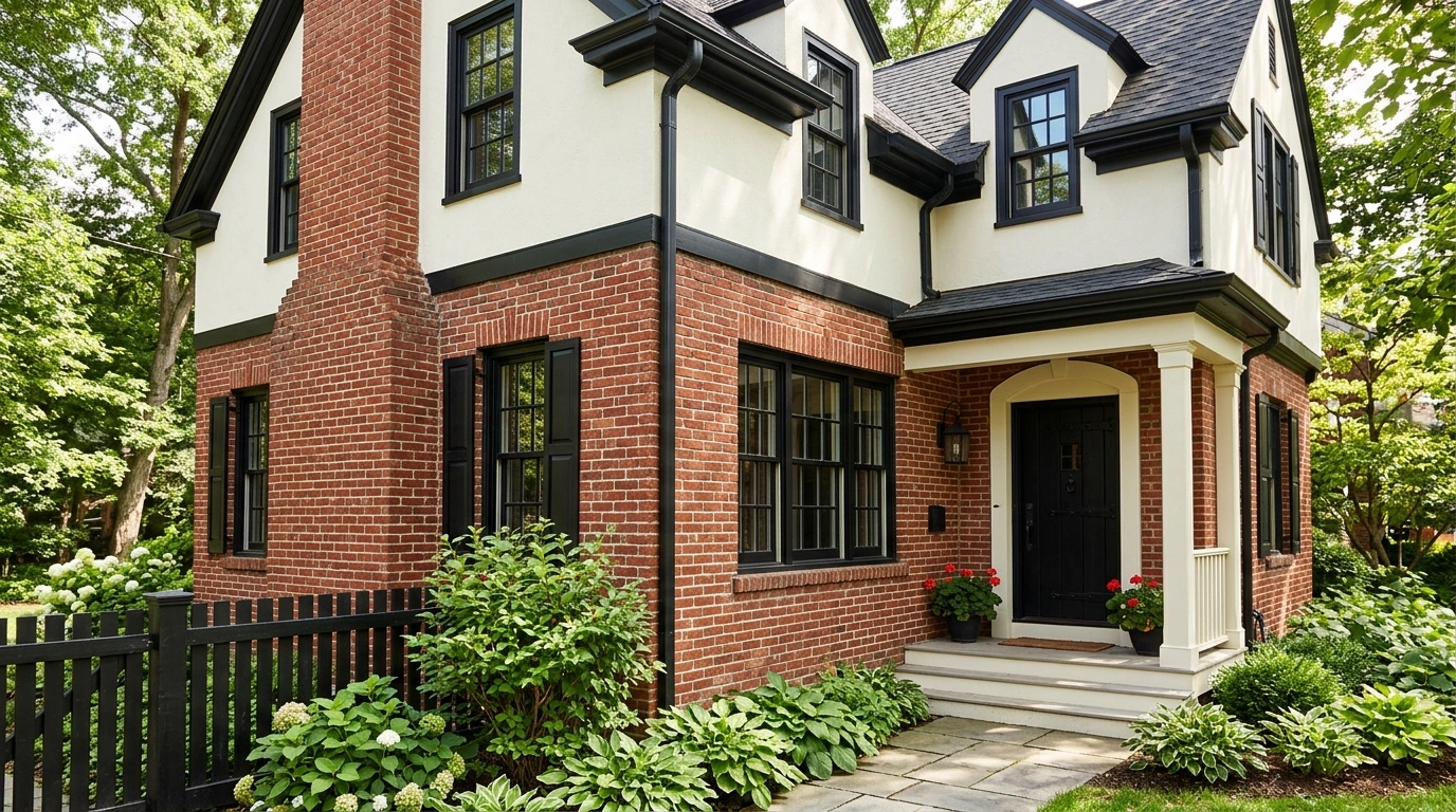 Painted Brick in Off White with Black Trim